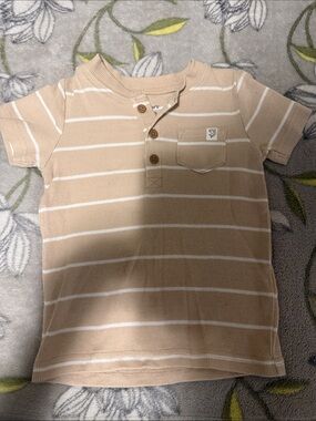 Beige Stripe Henley Pocket Tee for Kids - Carters 18 months